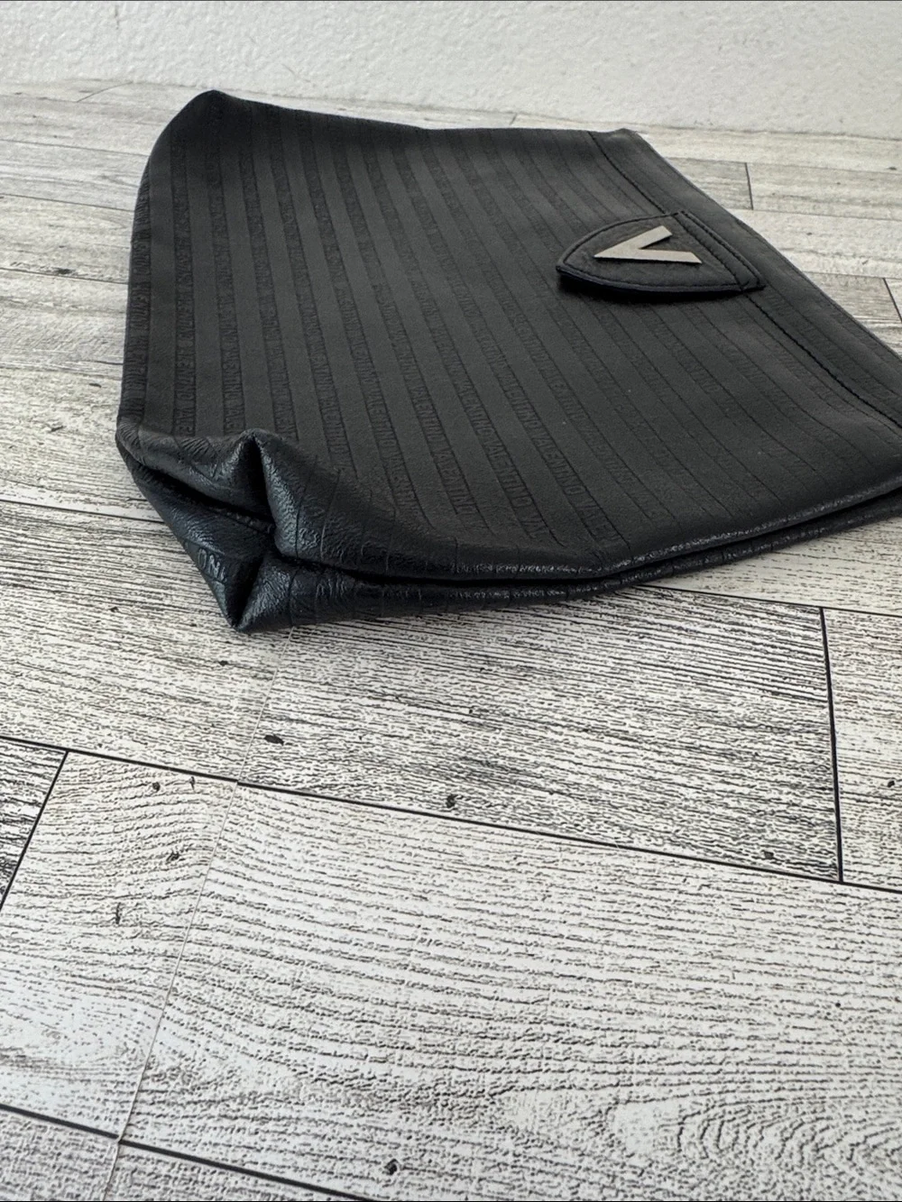 Vintage Mario Valentino Black Leather Logo Embossed Clutch